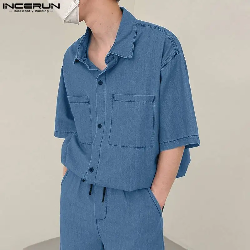 2024 Men Sets Solid Color Loose Summer Lapel Short Sleeve Shirt & Shorts 2PCS Fashion Men Casual Suits INCERUN Streetwear S-5XL