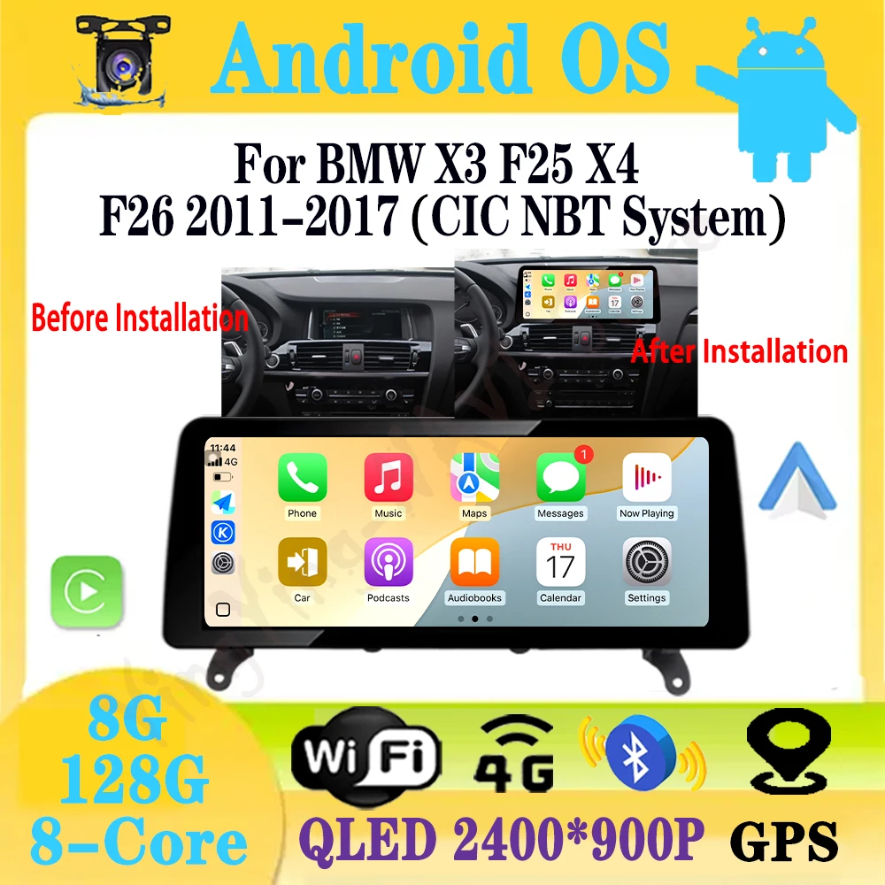 12.3 بوصة أندرويد 15 CIC / NBT نظام لسيارات BMW X3 F25 X4 F26 2011-2017 نظام تحديد المواقع Carplay راديو السيارة فيديو مشغل وسائط متعددة ستيريو