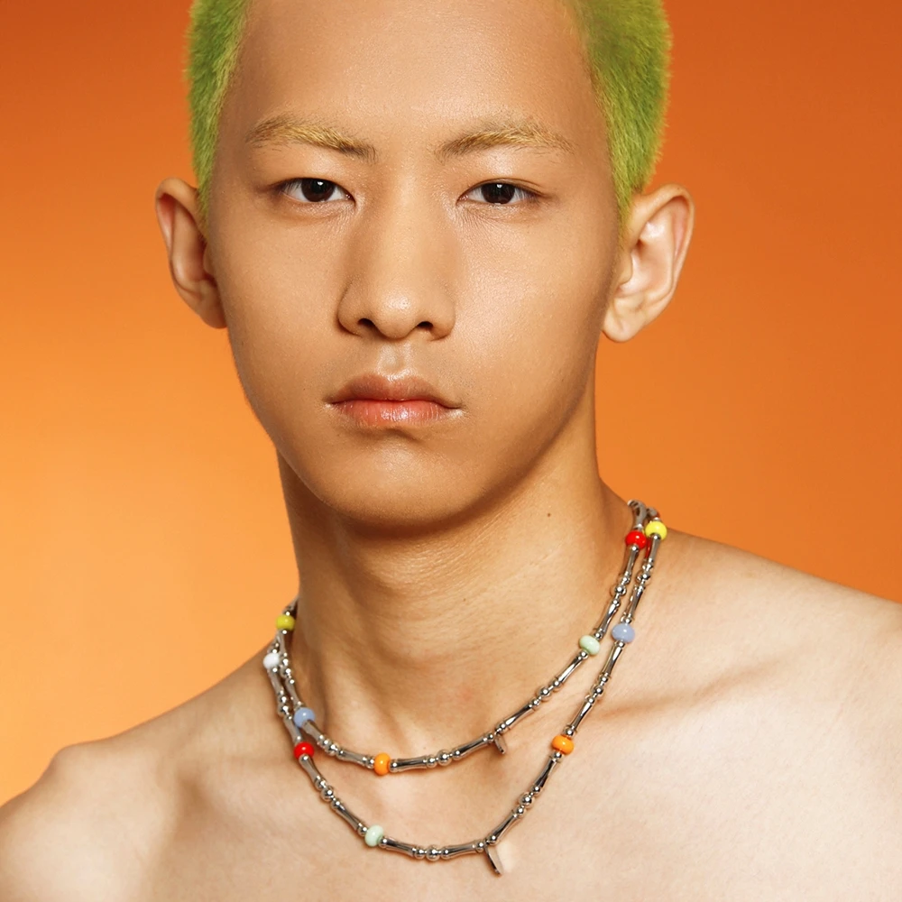 Punk HipHop Trend Colored Glass Titanium Steel Bead Necklace Charm Gothic Necklaces For Men Women Girls Jewelry Gift
