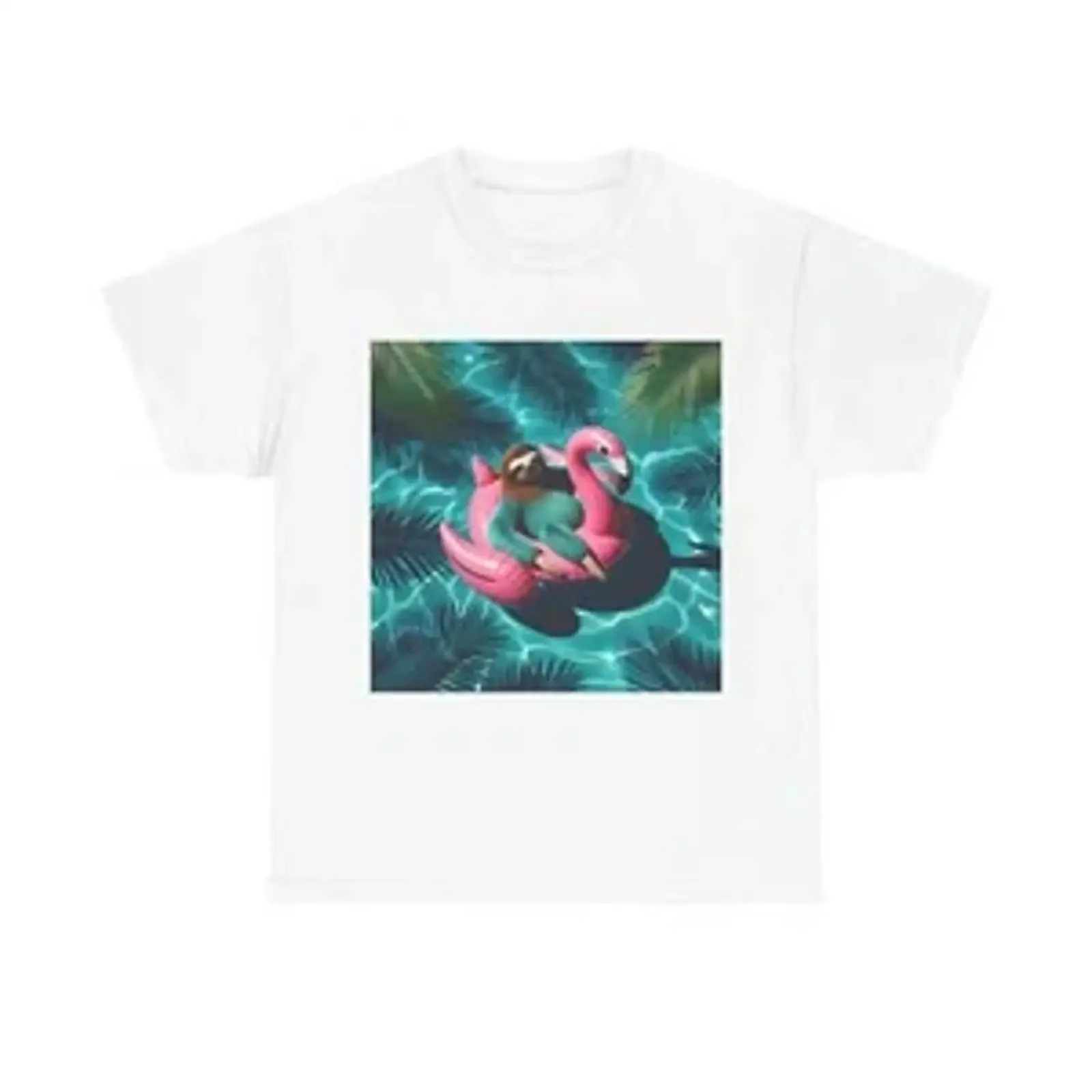 Adult T Shirt Sunbathing Sloth on Flamingo Float vintage Washed designer clothes fashion Stylish Unisex Slightly Comfortable