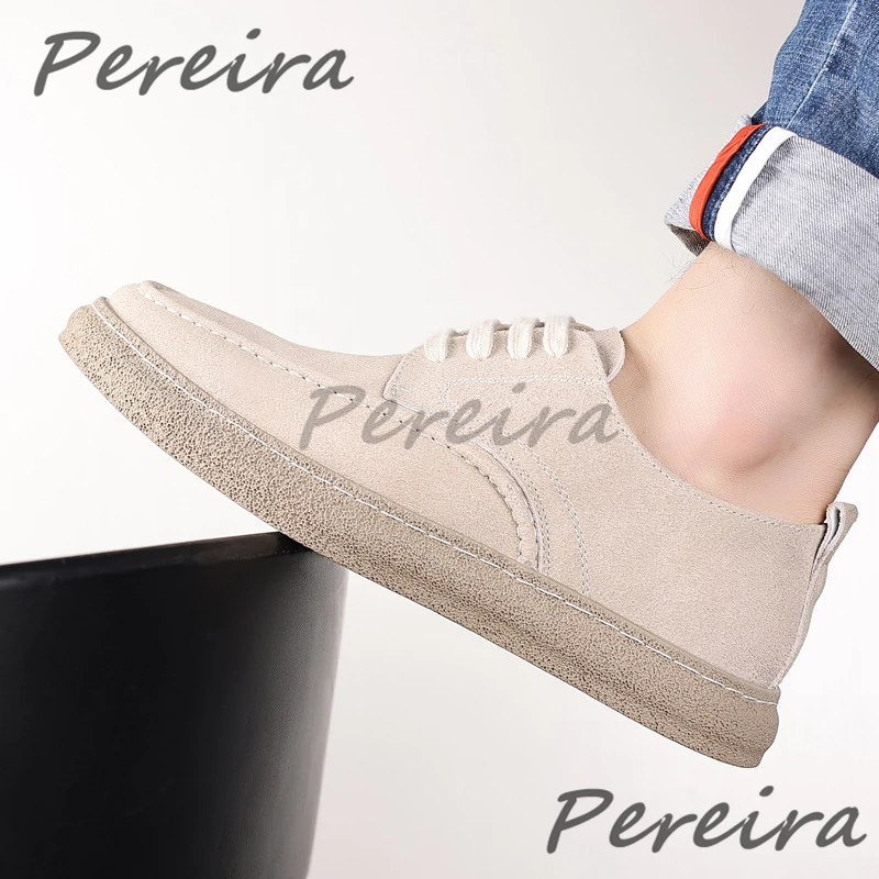 Men's Suede Thick Soled Casual Shoes Spring Summer Gray Beige Round Toe Soft Sole Loafers Versatile Comfortable Flat Shoes