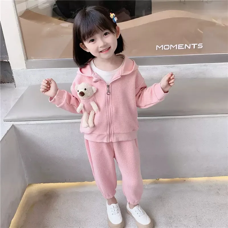 2024 Girl's Set Children Cartoon Hooded Top Drawstring Pants 2Pcs Spring Autumn New Children's Casual Fashion Sports Suit 3-10Y