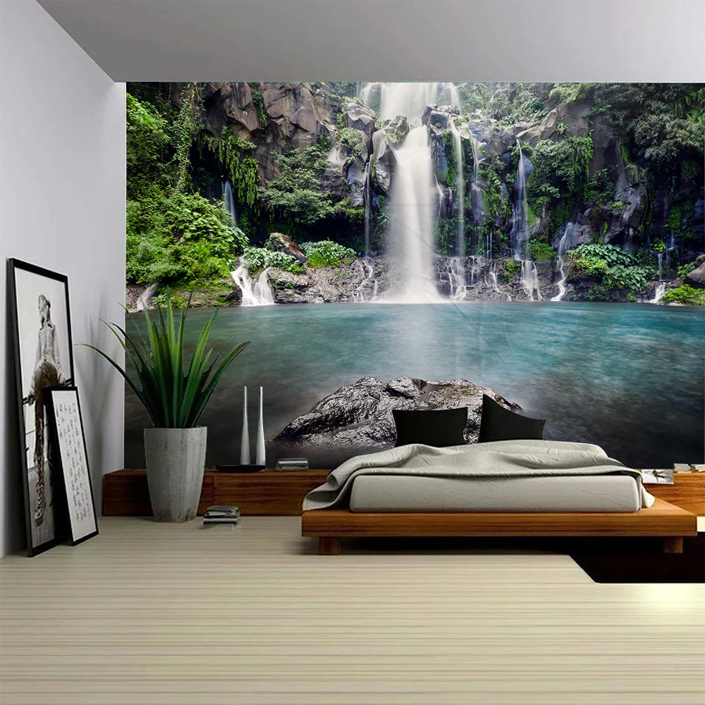 

Natural Forest Waterfall Landscape Tapestry Wall Art, Large Photography Background, Curtains, Living Room Decoration