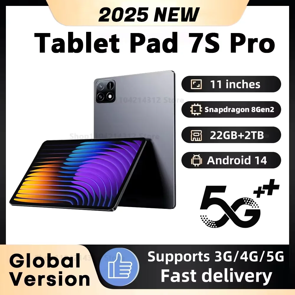2025 оригинальная глобальная версия планшетов Pad 7S Pro, 22 ГБ + 2 ТБ, Android14, 11 дюймов, 5G, с двумя SIM-картами, GPS, Bluetooth, Wi-Fi, WPS, планшетный ПК