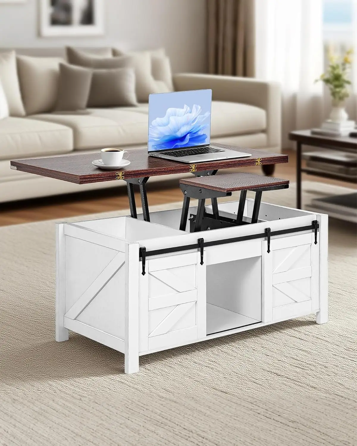 

Farmhouse Lift Top Coffee Table, 3 in 1 Multi-Function Convertible Coffee Table with Storage and Hidden, Customized