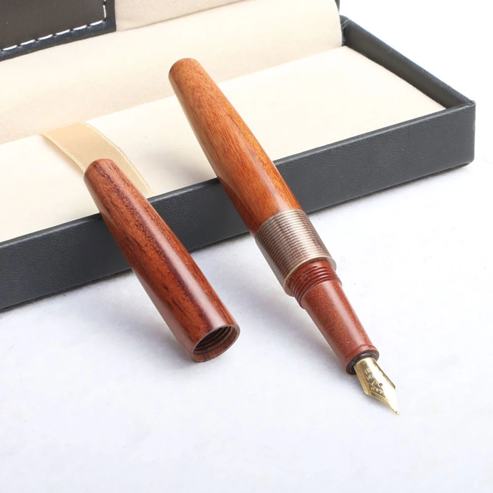 Imagem -04 - Madeira Maciça Redwood Fountain Pen f Nib Escola Material de Escritório Estudantes de Negócios Canetas Presente Escrita Papelaria Novo 0.5 mm 2024