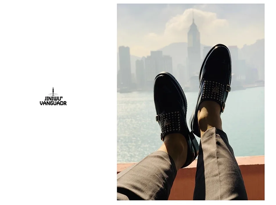 JINIWU 2026 Autumn Winter Monk Shoes Burnished Blue Cowhide Oil Black Rivet Leopard Buckle Strap Men Leather Shoes