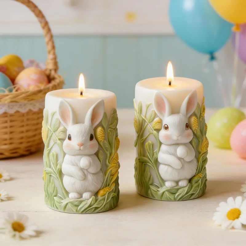 

Latest Easter Bunny Flower Column Silicone Candle Mold DIY Aromatherapy Gypsum Resin Ornament Handmade Gift Home Decor