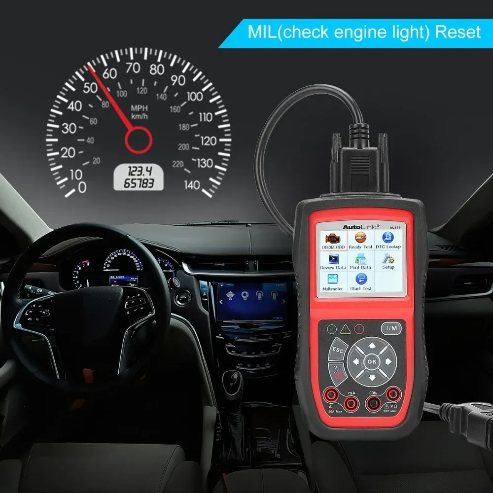 Autel AutoLink AL539 قارئ رمز السيارات obdii أداة مسح ضوئي أداة اختبار كهربائية AVO متر أدوات اختبار البطارية PK AL539B AL519