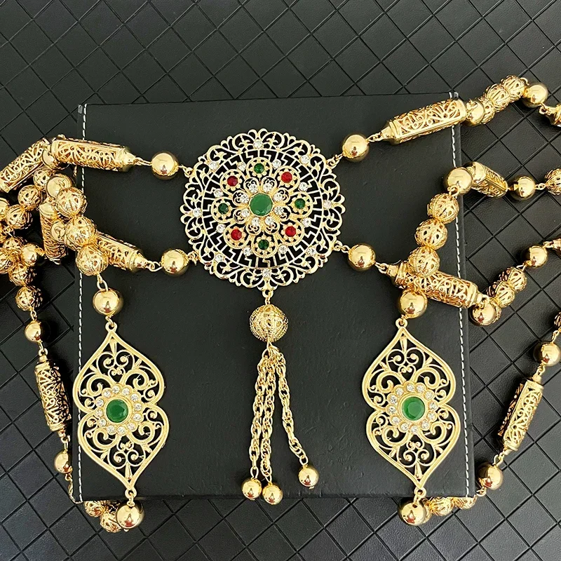 Canftan – Bijoux ethniques pour femmes, Bijoux de mariée marocaine, en plaqué or, pour épaules et dos, chaîne en or, pour le corps, tendance