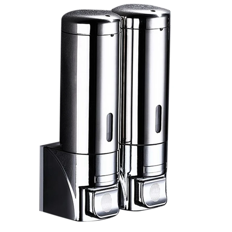 2X300Ml Soap Dispenser Wall Wall-Mount Hotel Shampoo Lotion Liquid Soap Dispenser Stainless Steel Hand Soap Dispenser-A55K