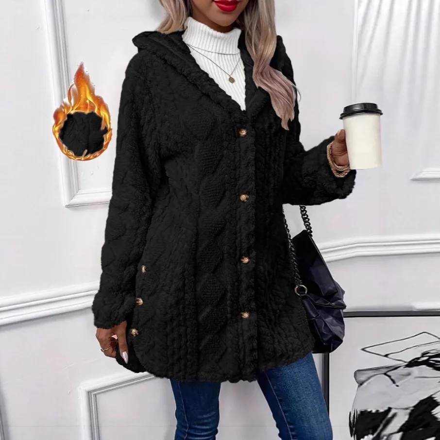 

Women Casual Hooded Jacket Thick Double Fleece Hooded Jacket Zip Up Long Sleeve Warm Hooded Jacket Soft Lined Outdoor Coat