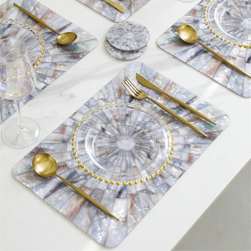 

Kitchen Acrylic Placemat Light Luxury French Rectangular Shell Pattern Tableware Mat Coaster Home Table Decoration & Accessories