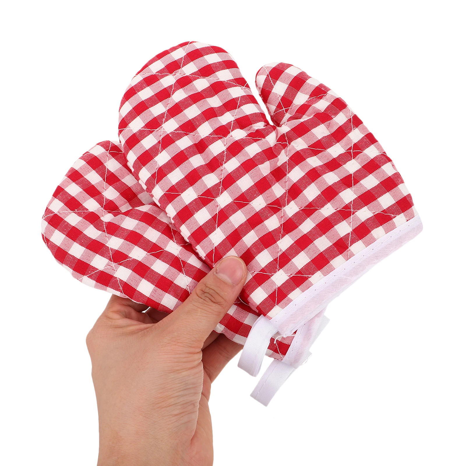 

Kitchen Gloves Kids Microwave Heat Mitten Anti Scald Toddler Oven Polyester Short Plaid Kids Baking Cooking Family Heat