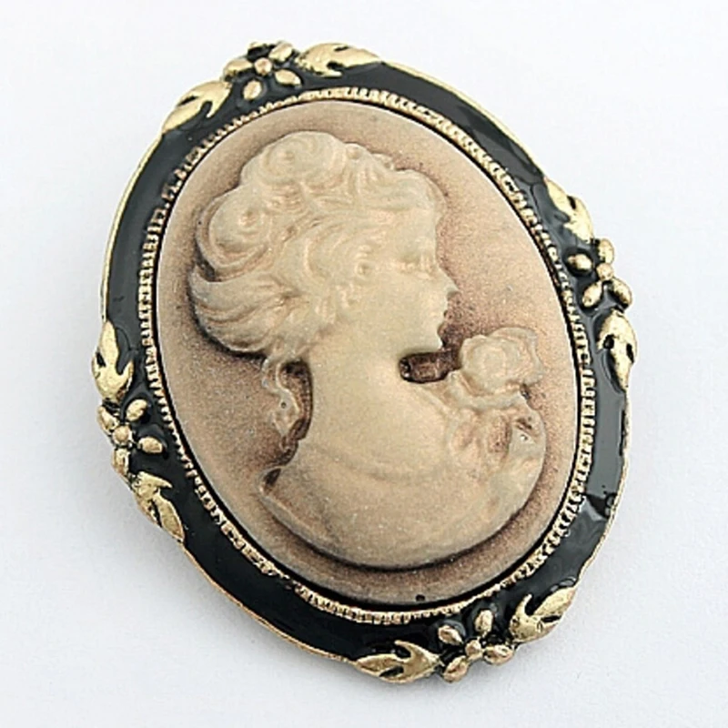 Crystal Rhinestones Cameo Vintage Brooches for Women Queen's Cameo Beauty