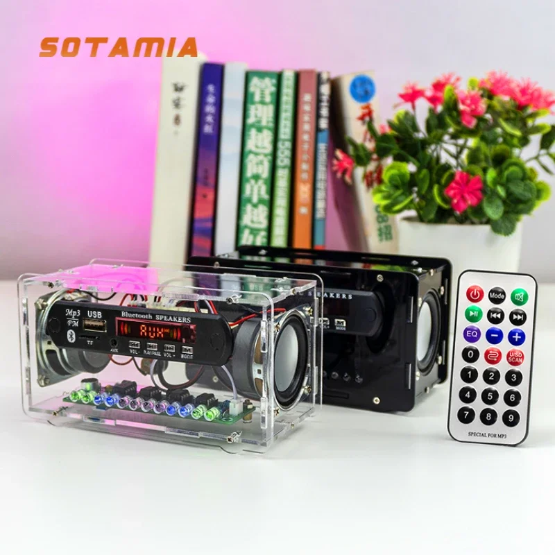 SOTAMIA Mini Audio Portable Bluetooth Speaker Kits USB SD Card FM LED Voice-activated Music Level Indicator DIY Home Theater