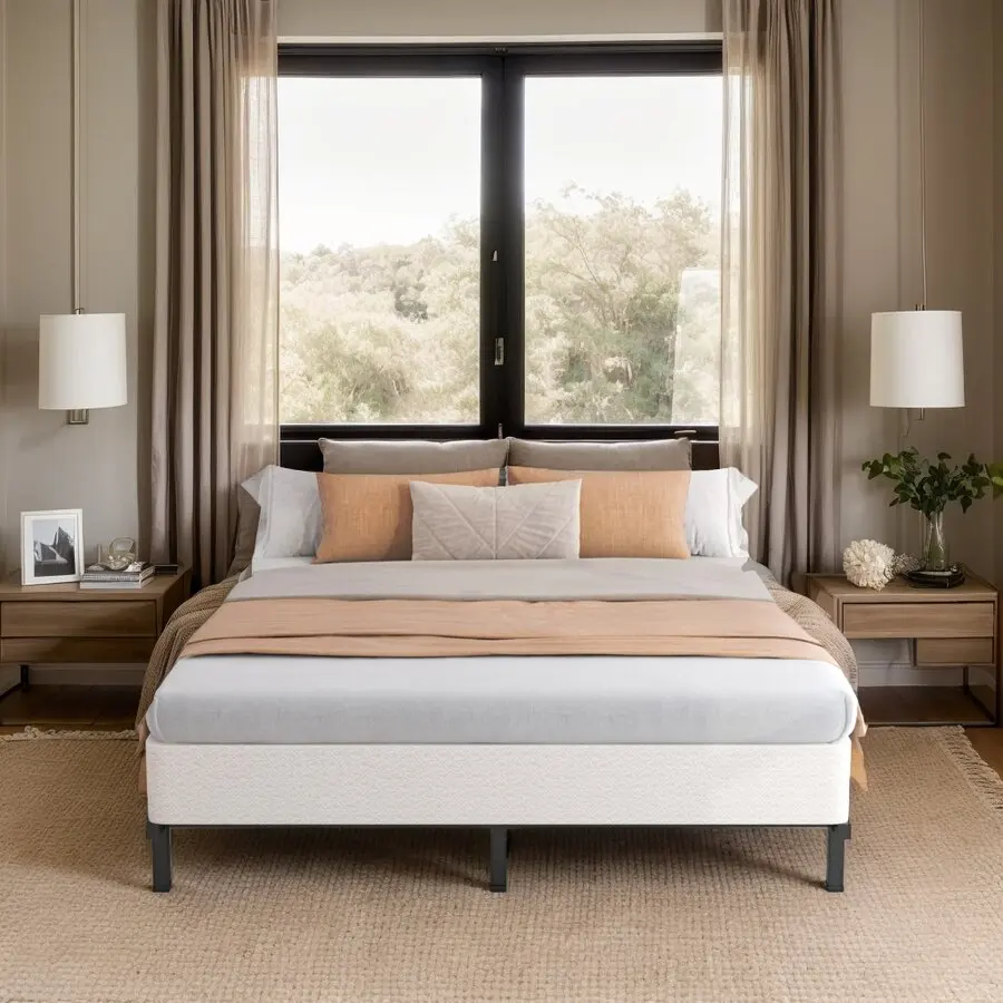 5 Inch Metal Box Spring With Fabric Cover, Sturdy Metal Steel Mattress Foundation,Comfort & Relax,Easy Assembly,Twin/TXL/Full/Qu