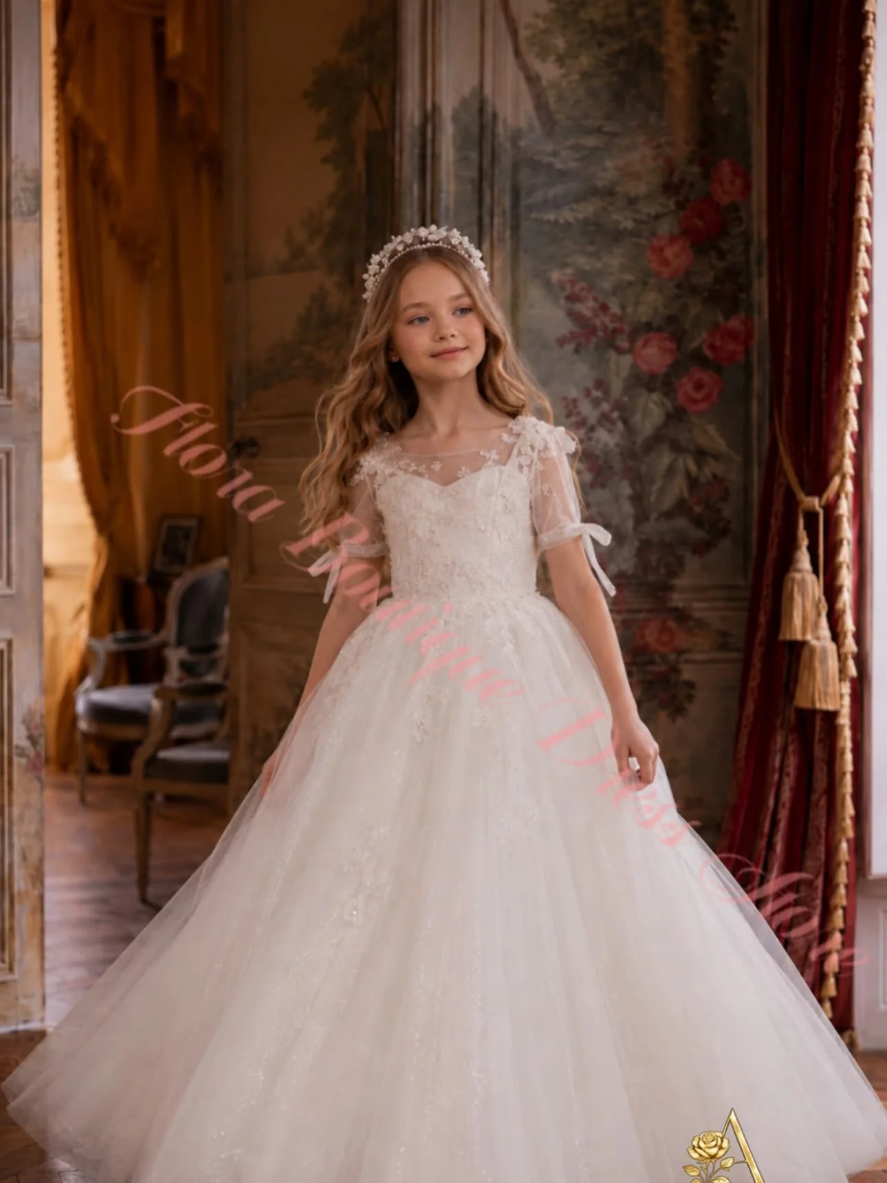 Lovely Girls Wedding Flower Girl Dress White New Puffy Princess Gown for Host Piano Performance Party Pageant Children Dresses
