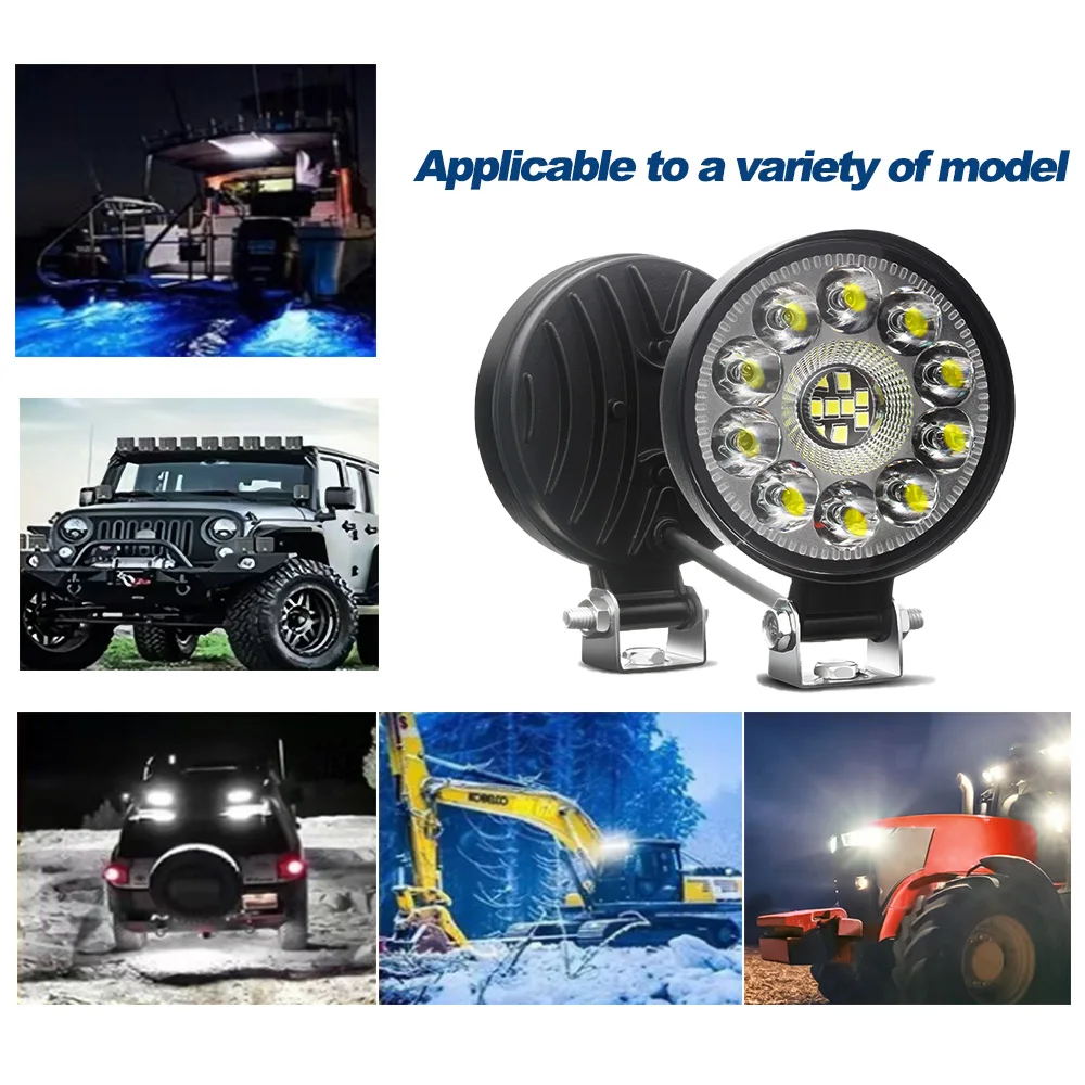 Car LED Work Light 63W 3 Inch Round 21LED Floodlight Auxiliary Light Off-road Vehicle Modification Light LED Headlights 12V 24V