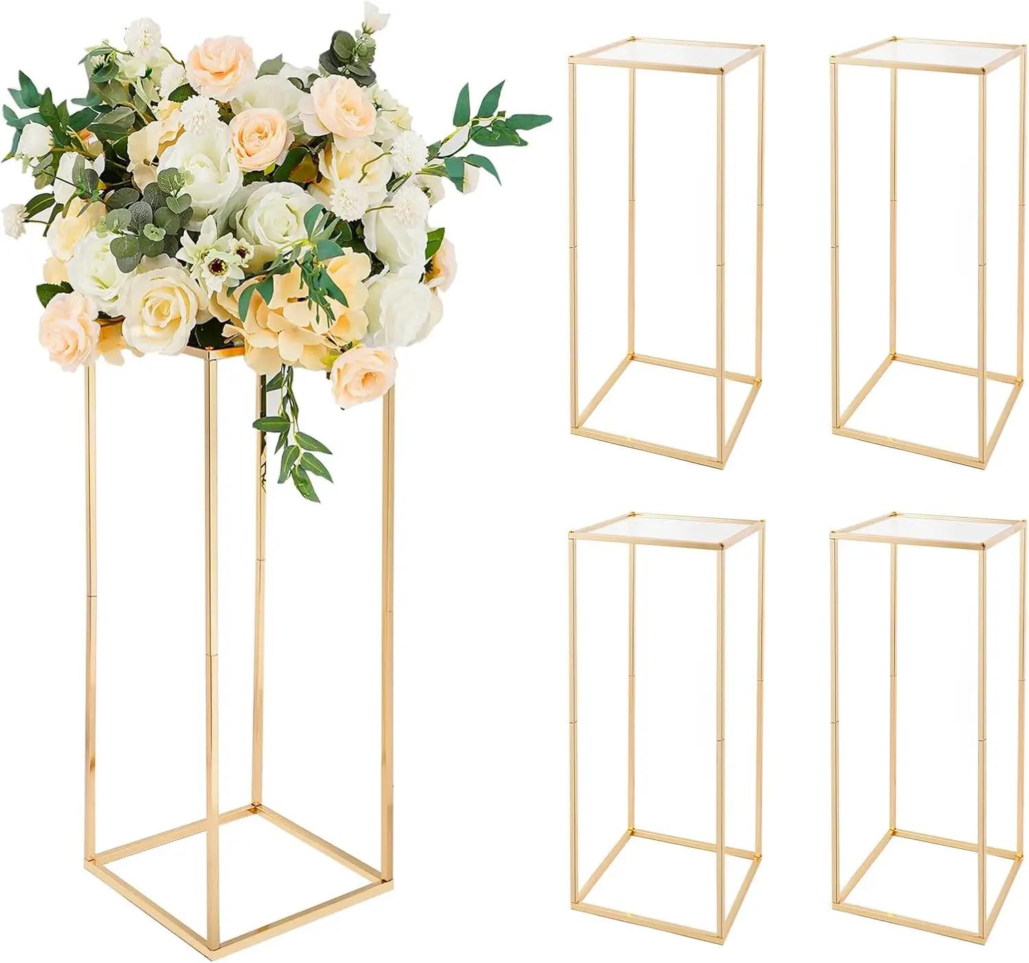 

5Pcs 23.6 Inch Gold Flower Stand Centerpieces,Wedding Centerpieces Vase for Tables with Plates Flower Display Rack for Party