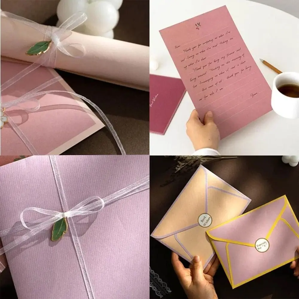 Sobres florales con pegatinas para deseos de vacaciones, almohadillas para cartas de felicitación, papel de escritura de letras grabable Kawaii, fiesta de boda
