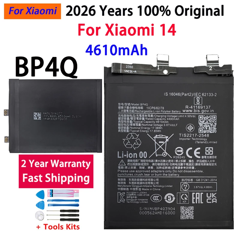 2026 Years 100% Original Battery BP4Q For XIAOMI 14 Battery With Free Tools Fast Shipping