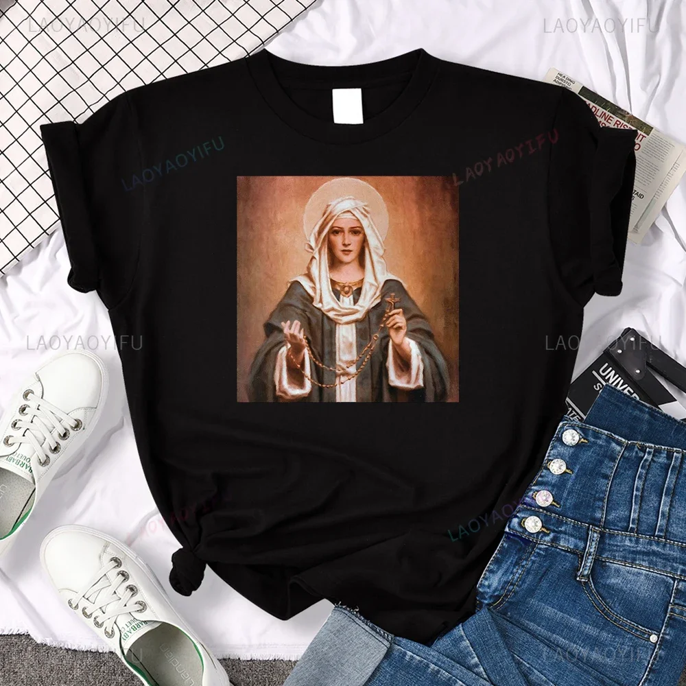 Virgin Mary of Guadalupe Clothing Fashion Vintage  Aesthetic Sleeve Hipster Tops Classic Graphic T Shirts Women Y2k Top Clothes