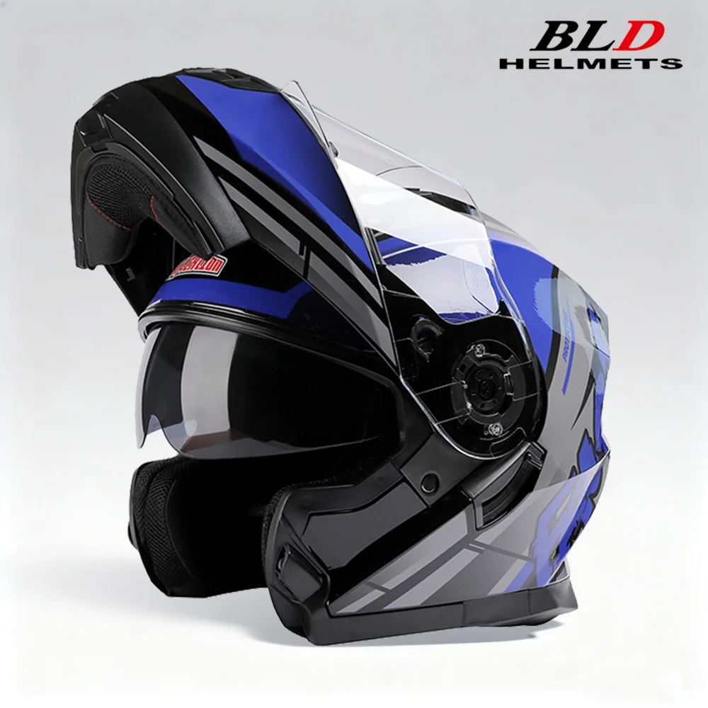 BLD modulaire motorfiets integraalhelm ECE opklapbaar dubbel anticondensvizier paarse vogel sportontwerp op voorraad volwassen mannen en vrouwen