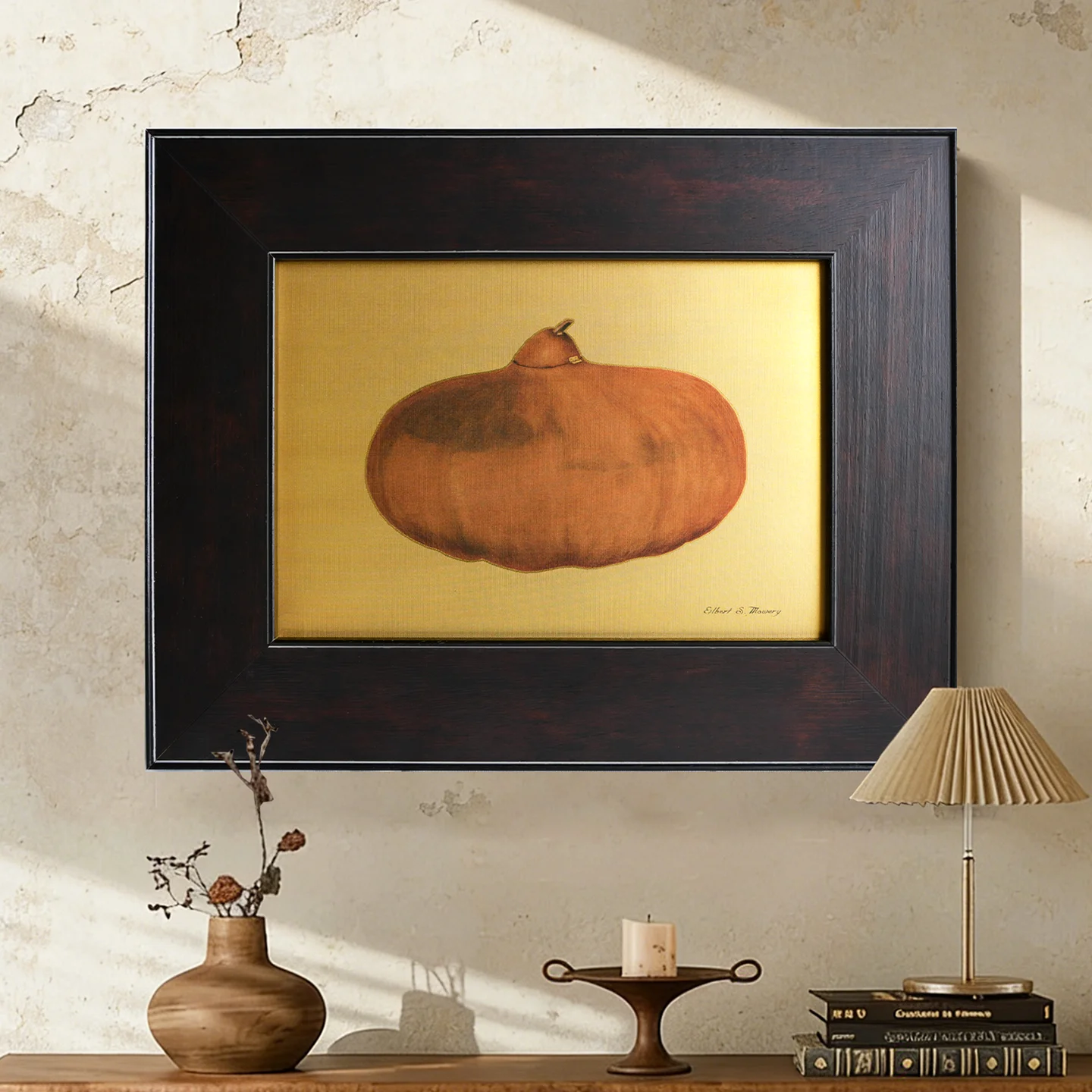 %S_ Custom Copper Pumpkin Still Life Wall Art Painting Luxury Home Decor for Living Room Bedroom Hotel Office Ready to Hang