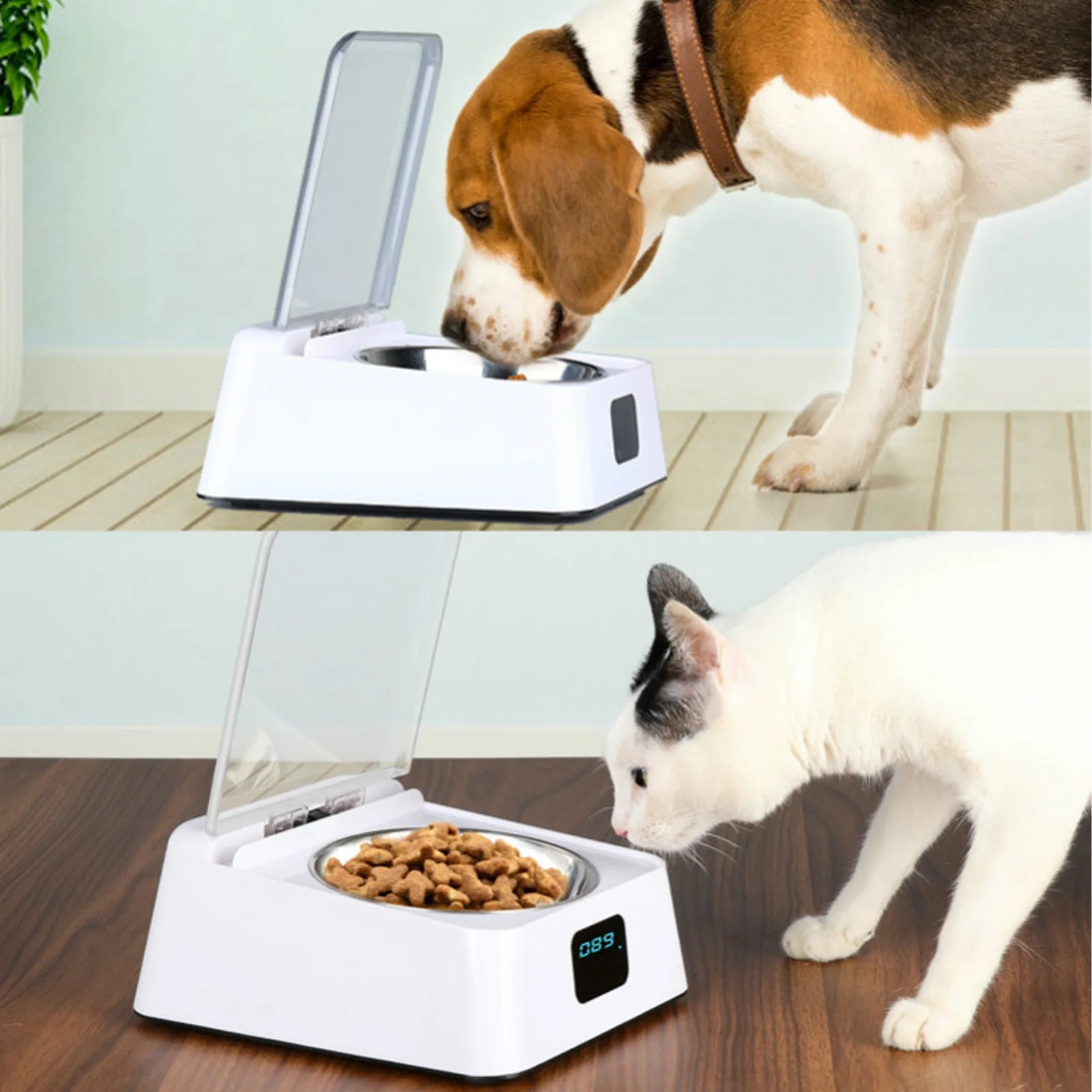 

Infrared Sensor Cat Feeder Rechargeable Easy To Clean Digital Display Safe Battery Powered Automatic Cat Feeder for Dogs