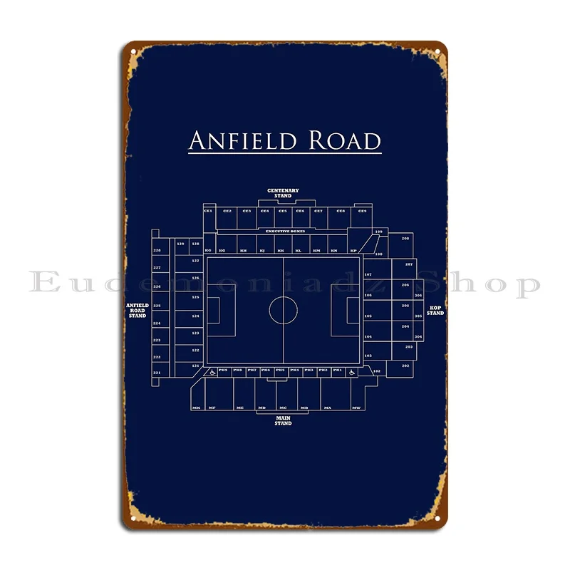 Plan Of Anfield Road Liverpool Football Ground Blueprint Metal Plaque Vintage Decoration Create Designs Cinema Tin Sign Poster