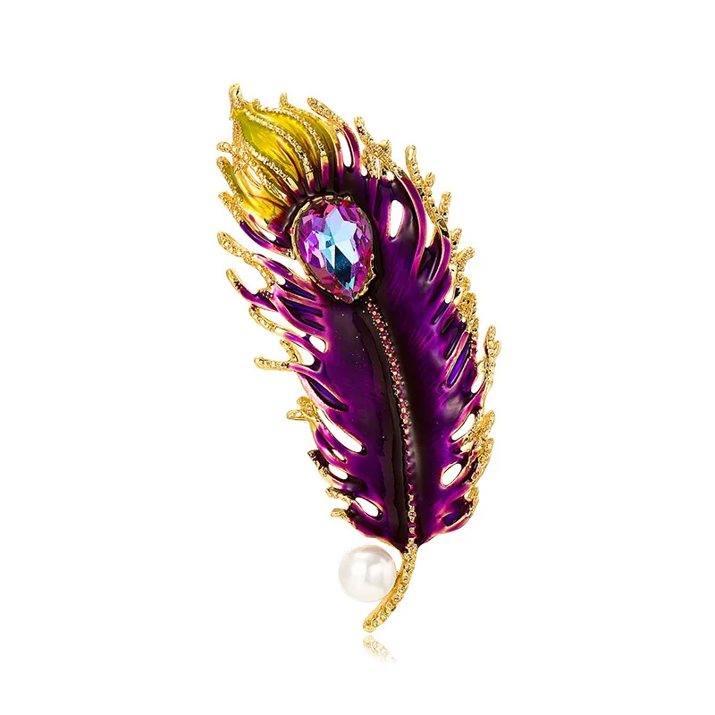 Luxury Women Brooch Gemstone Set Feather Corsage Clothing Accessories Banquet Party Suit Coat Decoration