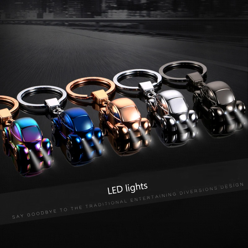 LED Lighting Car Model Key Chain Metal Zinc Alloy Keychains Beetle Car Key Holder High Quality Bag Pendant Best Gift Jewelry