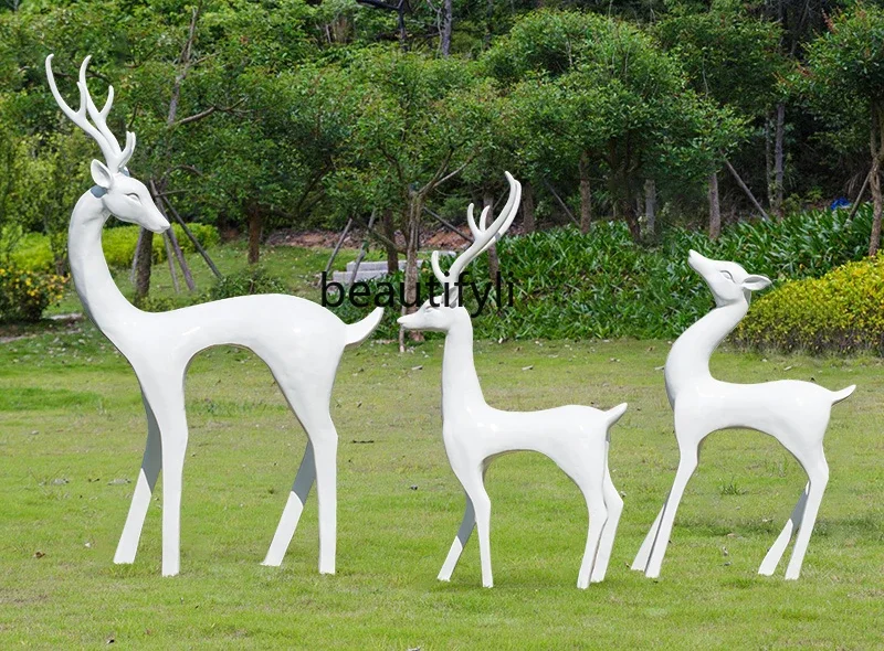 Outdoor Garden Landscape Geometric Abstract Deer FRP Sika Deer Sculpture Real Estate Animal Decoration Sketch Ornaments