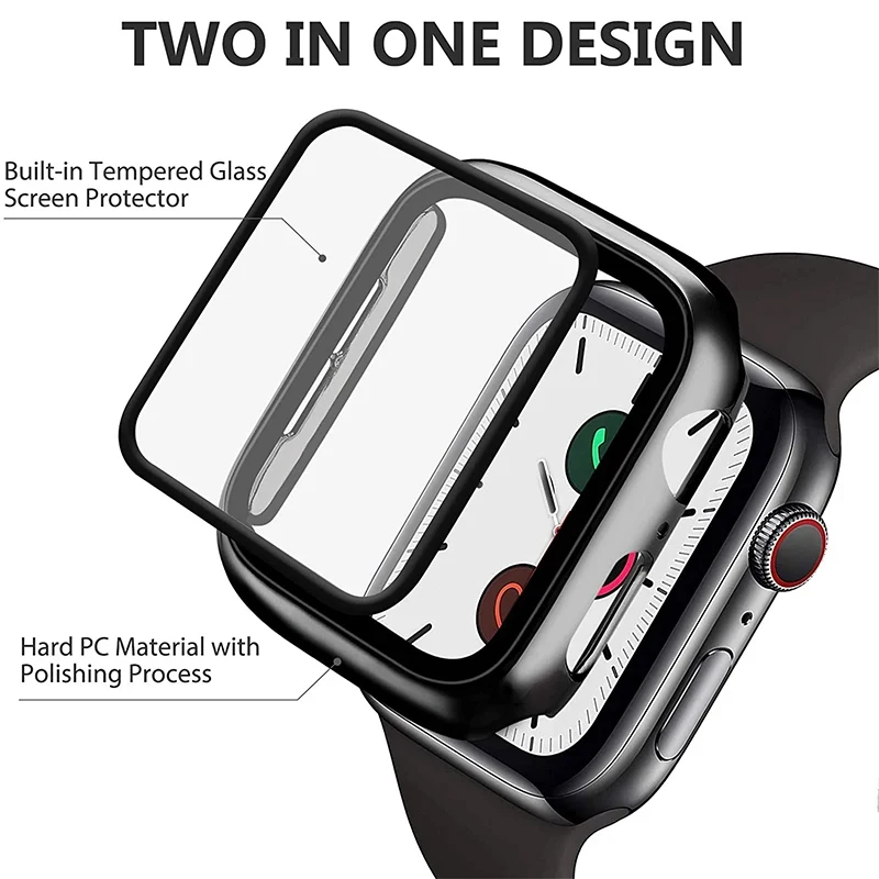 Protetor de Tela de Vidro Temperado para Apple Watch, Capa Completa, Estojo Rígido Para PC, iWatch 6, SE, 5, 4, 3, 8, 7, 41mm, 44mm, 45mm, 40 milímetros
