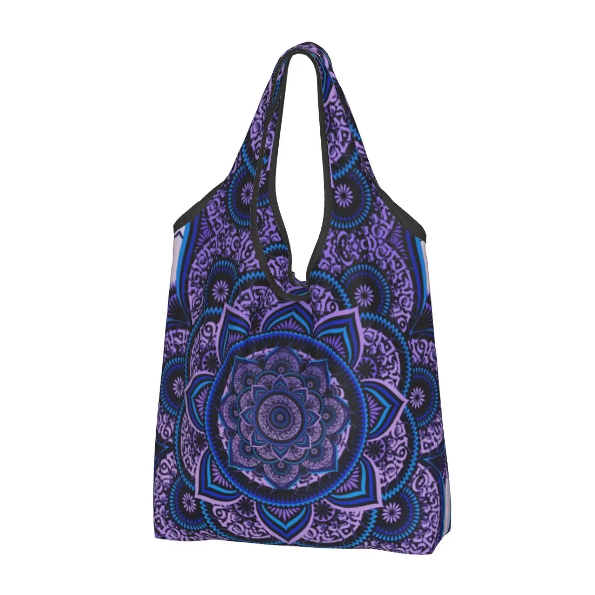 Custom Poetics Mandala Shopping Bag Women Portable Big Capacity Grocery Boho Shopper Tote Bags