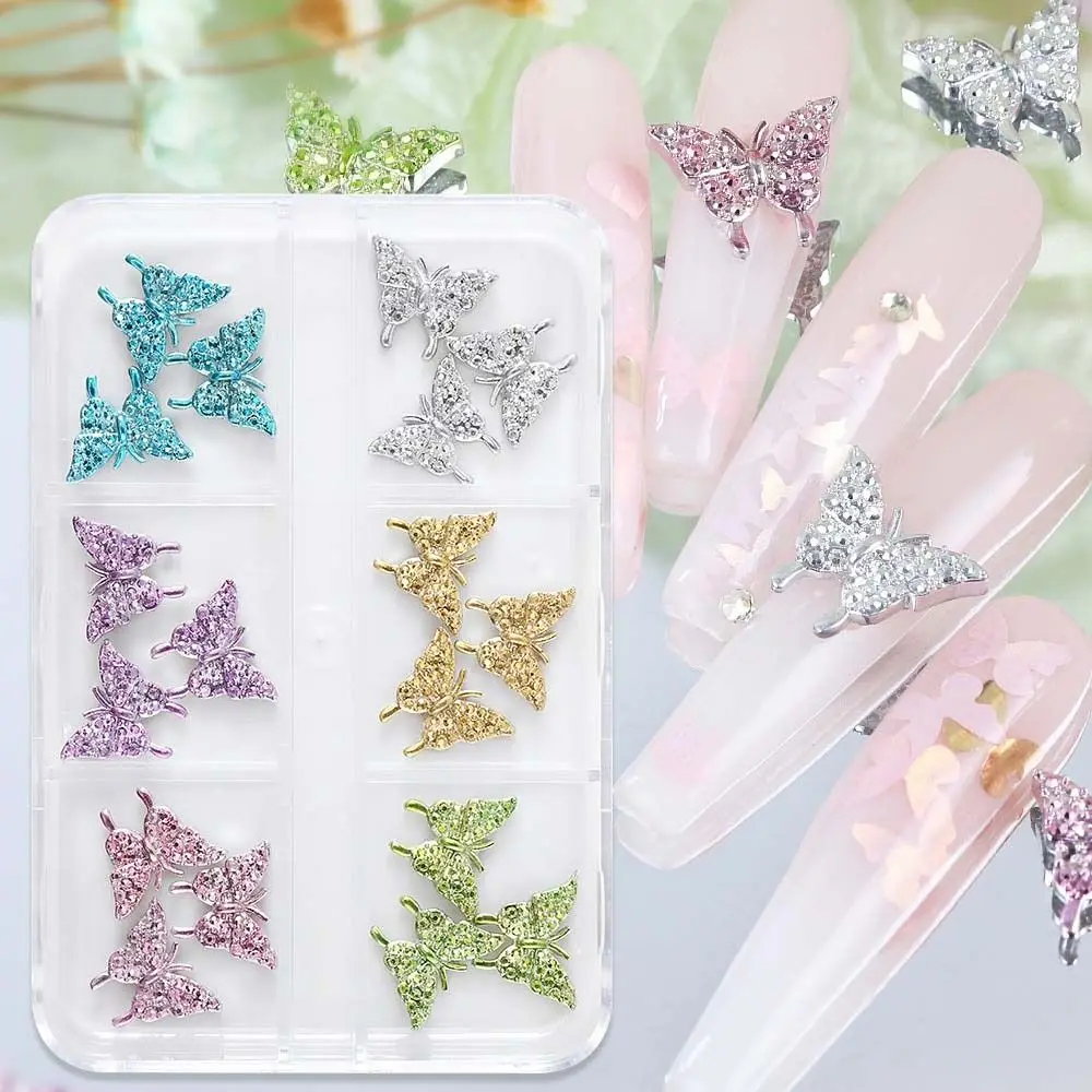 Metal Butterfly Butterfly Nail Decorations Resin Bow Tie Bowknot Nail Rhinestones Shiny 3D Nail Drills DIY Nail Charms