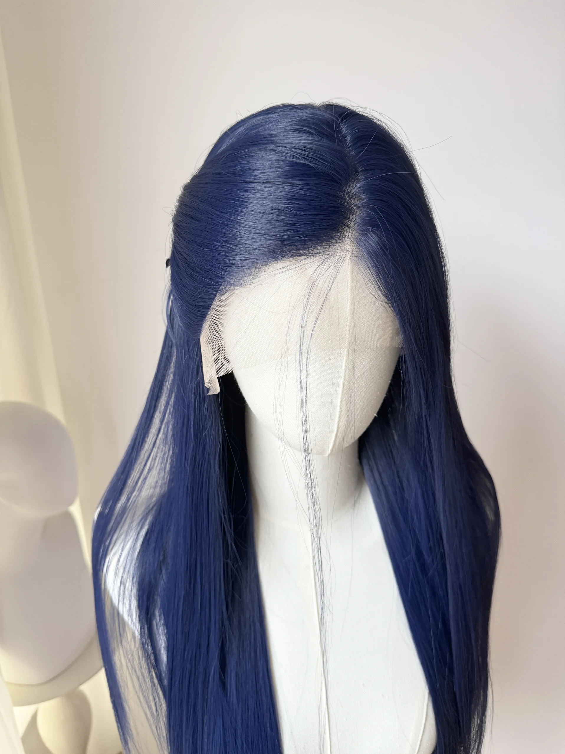 BeiBei perruque bleu foncé 13*4 HD perruque avant en dentelle pour femmes fibre de chaleur Nature 26 pouces longue perruque droite perruques de dentelle synthétique pour Cosplay