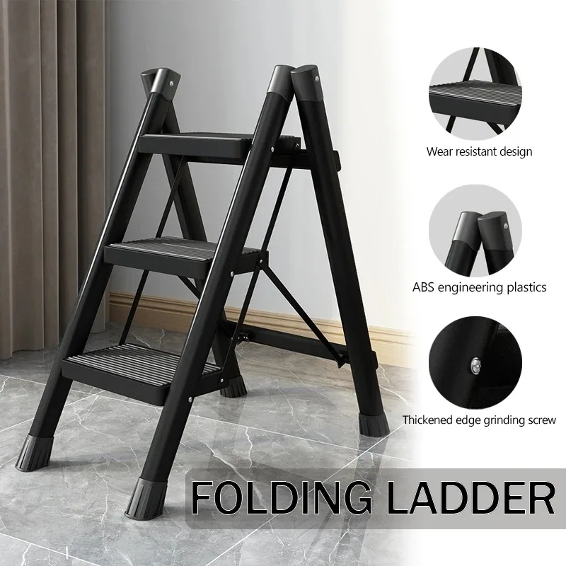 Escalera plegable de 2/3/4 escalones, escalera portátil plegable de acero al carbono para casa, taburete estable, estante de almacenamiento para el hogar multifuncional