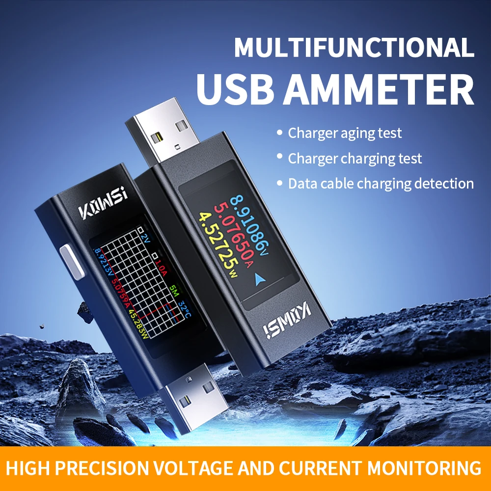 KWS-MX23 Multi-function USB Tester DC 4-30V 0-8A Voltmeter Ammeter Power Meter 1.06’ IPS Display Support USB2.0 Fast Charging