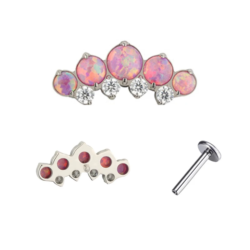 Tanium Opal astm f136 piercing Internally Threaded Labret Zircon Mix Colors Piercing Body Jewelry nose ring Lip Ring Earring