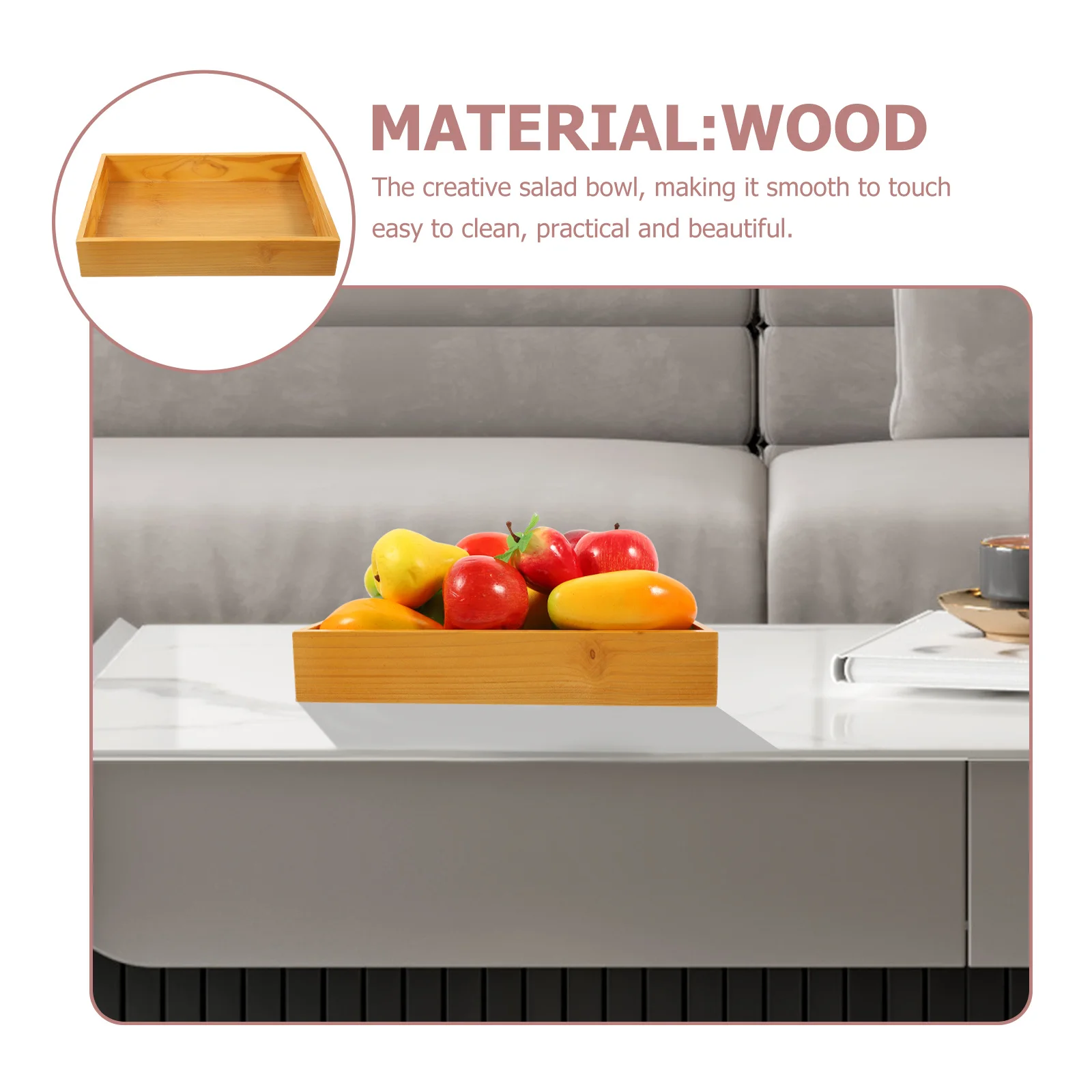 

Rectangle Wooden Food Tray Premium Wood Serving Tray Multi-Functional Storage Plate for Kitchen Snack Dessert Fruit