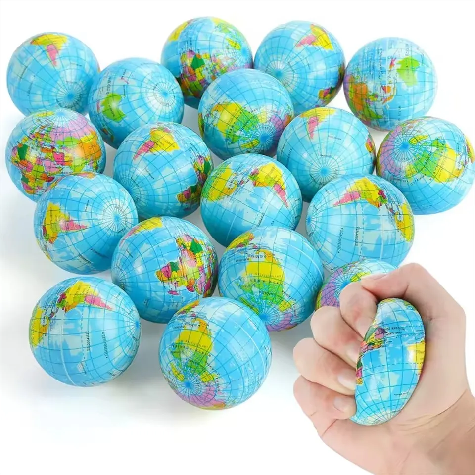 Mini Earth Stress Balls Toy Finger Exercise PU Globe Squeezable Balls Educational Foam Sport Ball Decompression Gift