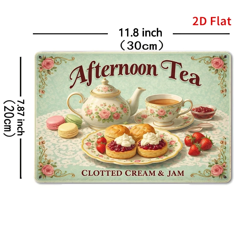 2D Flat - 1pc 11.81X7.87inch - Iron Sign Vintage Afternoon Tea, Stylish Decoration for Kitchen Or Dining Area, Perfect for Tea E