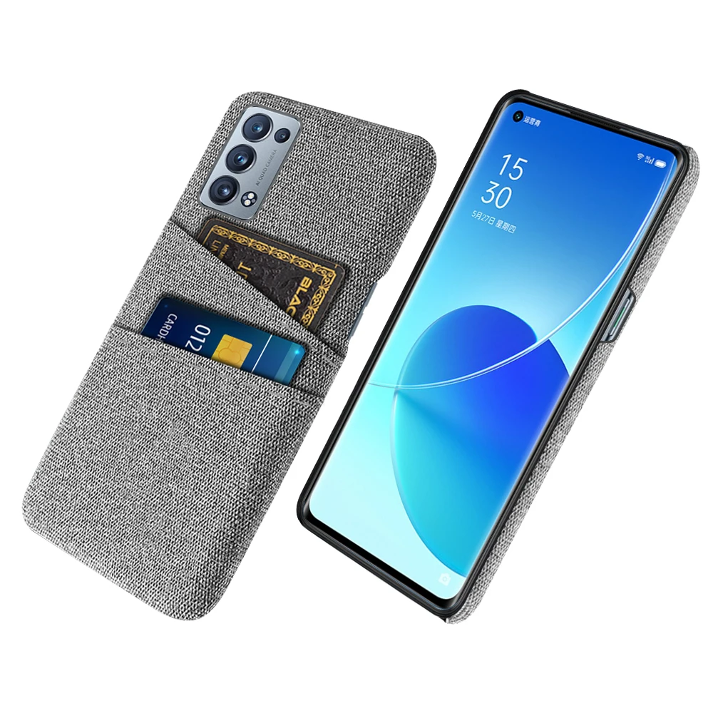 ل ممن لهم رينو 6 برو 5G CPH2249 Coque Reno6 برو Funda ل ممن لهم رينو 6 برو 5G CPH2247 حافظة مزدوجة بطاقة قماش نسيج غطاء فاخر