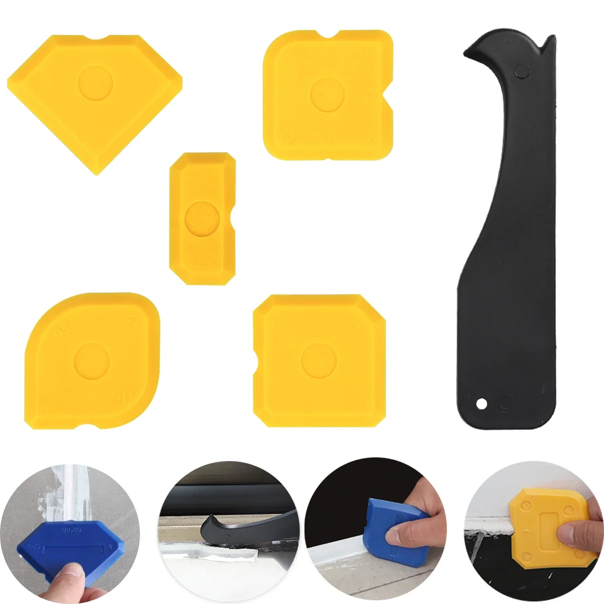 4/5PC Silicone Applicator Scraper Sealant Smooth Remover Tool Spreader Finish Kit Caulk Tile Grout Applicator Edges Cleaner