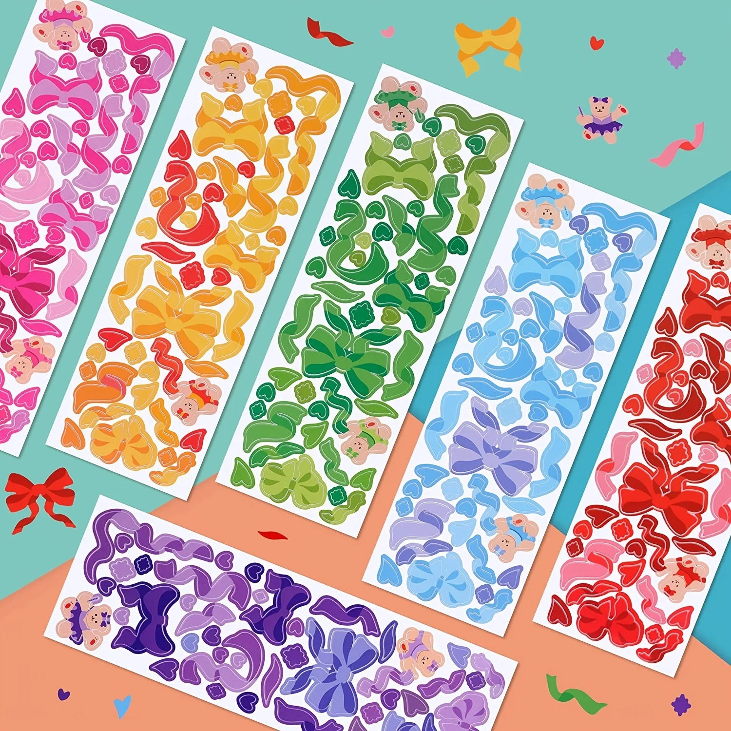 1pc Bling Cute Colorful Bow Ribbon Waterproof Decorative Stickers for Scrapbooking DIY Craft Notebook Journal Album Calendars