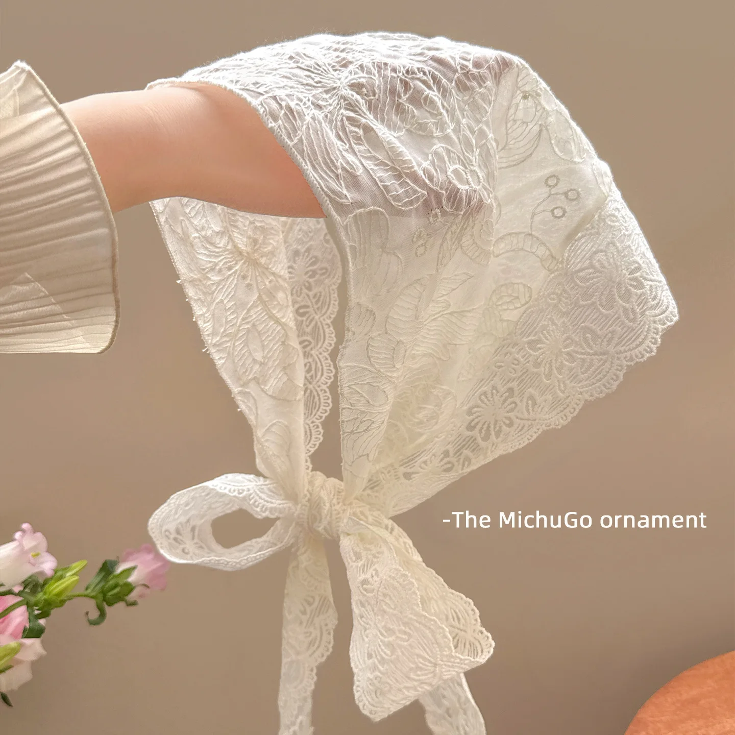 Headscarf Lace Triangle White Women Early Spring Rustic Photo Headband Soft Comfortable Lightweight Breathable Adjustable