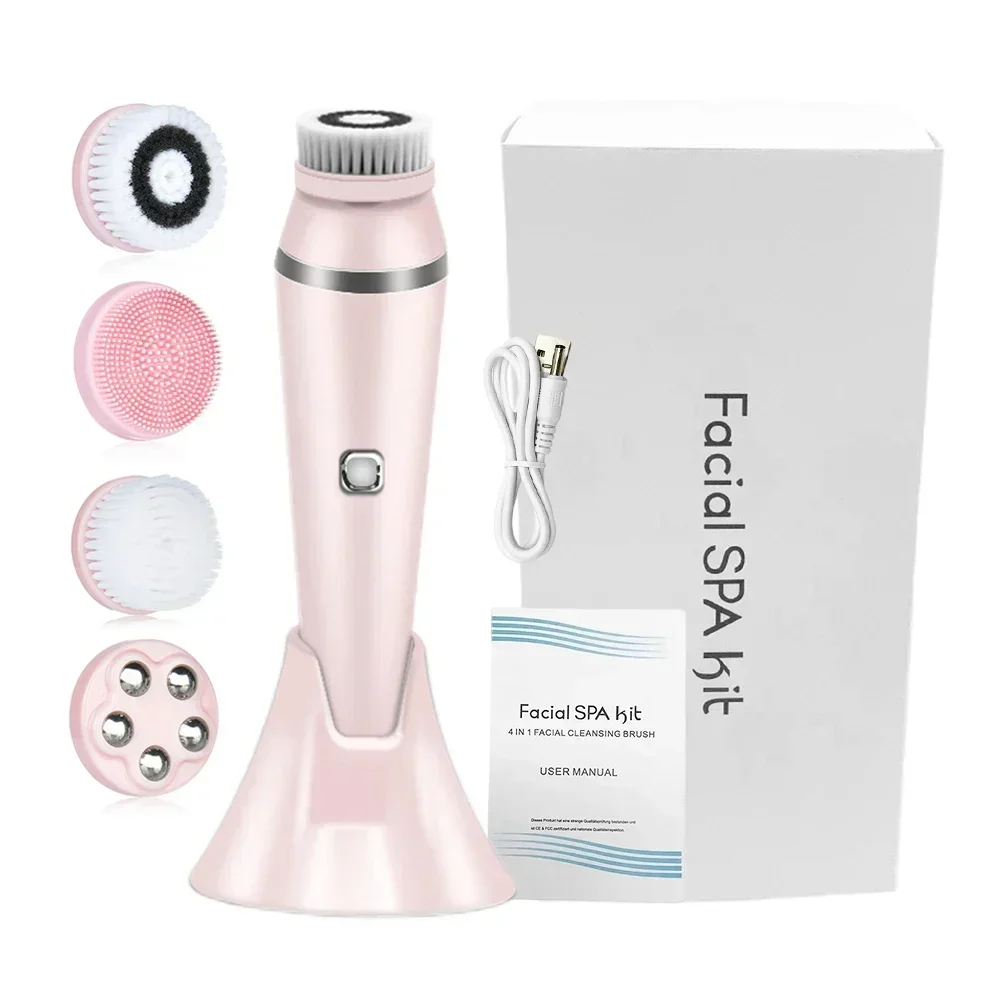 Limpiador Facial eléctrico 4 en 1, máquina de limpieza Facial giratoria automática, resistente al agua, exfoliante de poros y espinillas