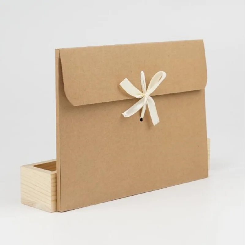 5pcs/lot  24*18*0.7cm Large Gift Scarf Envelope Box Packaging with Ribbon Kraft Gift Box postcard photo Package paper box